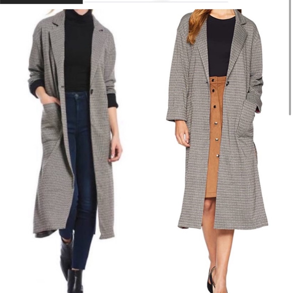 Sanctuary Timeless Houndstooth Check Long Duster Trench style Jacket M